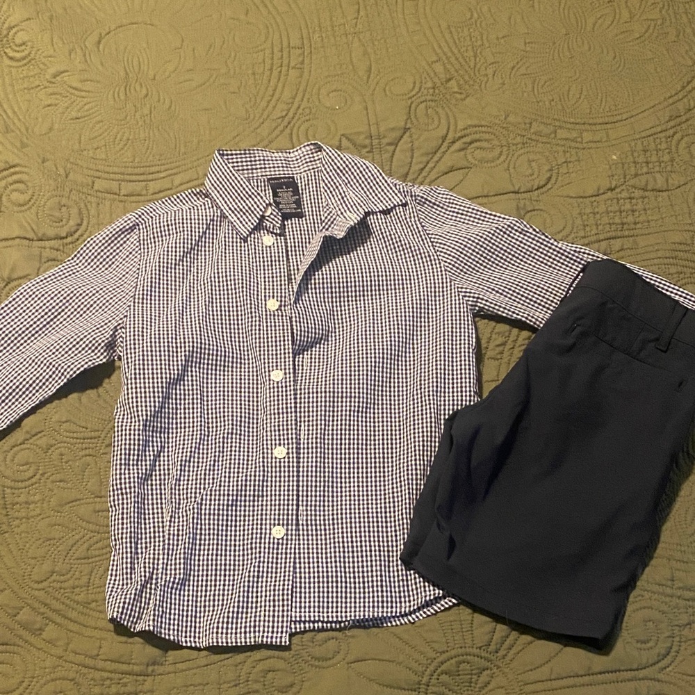 Nautica Kids Checkered Button Down Shirt and Short Set- Black and White